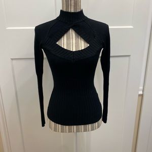 Patty Womens Long Sleeve Cutout Top - Fitted Cutout Front Sexy Mock Turtleneck.